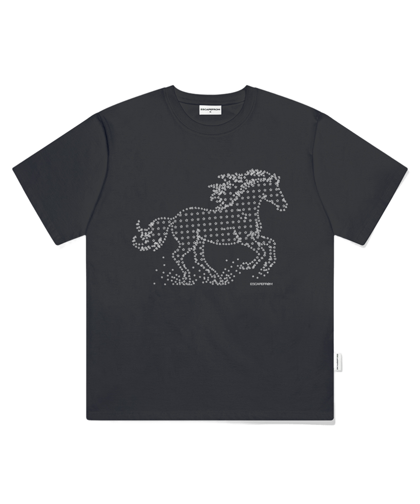 이스케이프프롬 스타 홀스 프린트 오버핏 반팔티 차콜(Escapefrom Star Horse Print Oversized T-Shirt Charcoal)