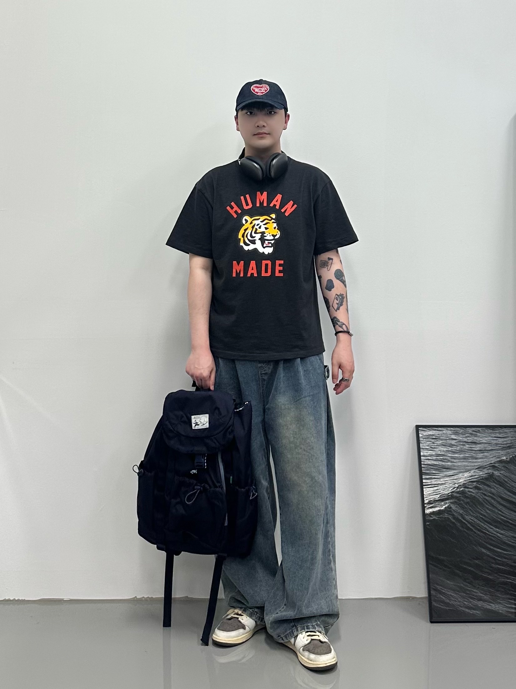 Human Made 6 Panel Denim Cap Indigo 착용 스타일 - 1