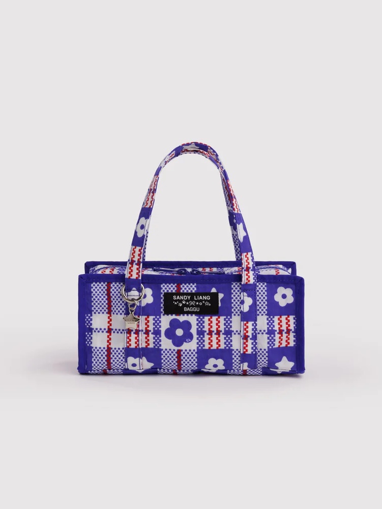 Sandy Liang x Baggu Mini Nylon Market Bag Market Plaid Blue 착용 스타일 - 4
