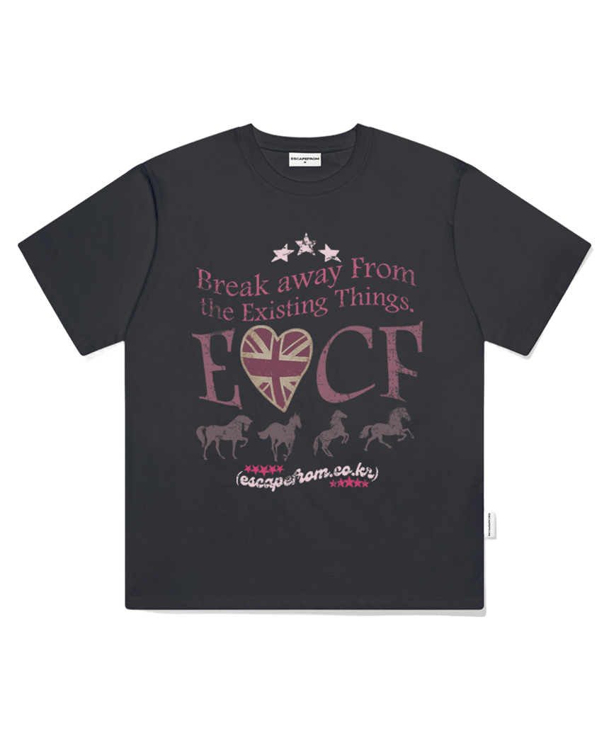 이스케이프프롬 브레이크 홀스 프린트 오버핏 반팔티 차콜(Escapefrom Break Horse Print Oversized T-Shirt Charcoal)