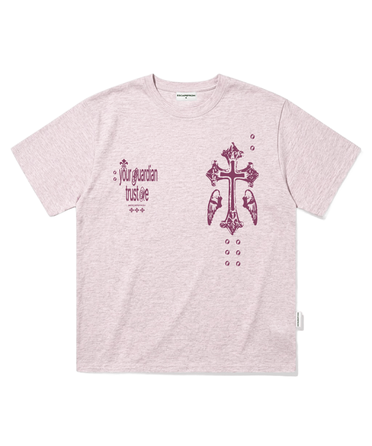 E261OTS114MP Escapefrom Guardian Cross Print Oversized T-Shirt Melange Pink