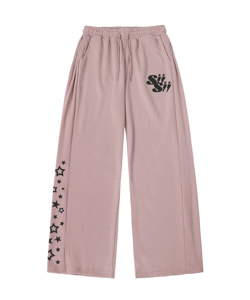 페이지시시 썬더 스타 시시 프린트 옆턱 와이드 스웻 팬츠 라이트핑크(pagesiisii Thunder Star SiiSii Print Wide-Leg Sweatpants Light Pink)