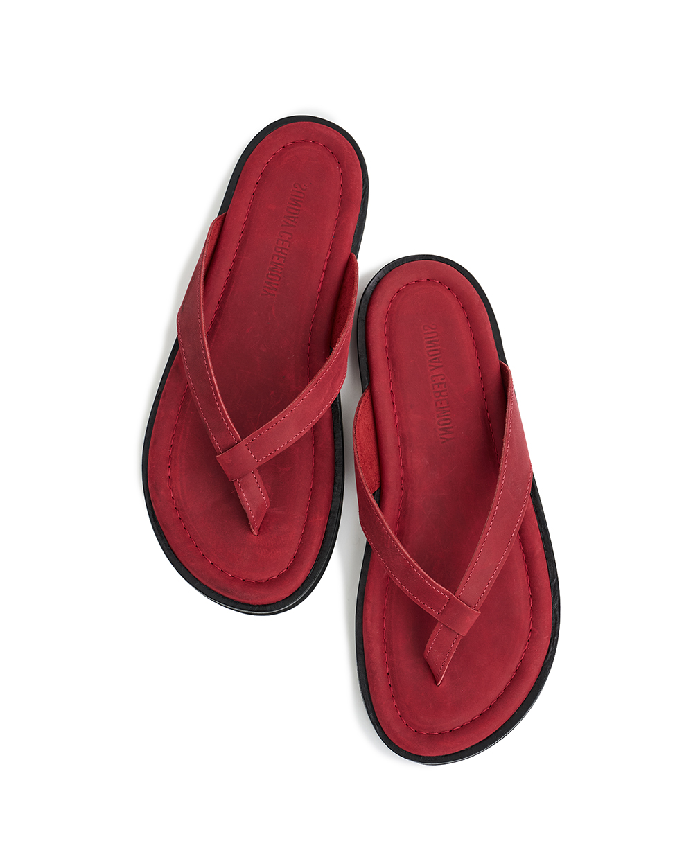 선데이세레머니 빈티지 레더 플립 플랍 - 레드(SUNDAY CEREMONY Vintage Leather Flip Flops - Red) - 2