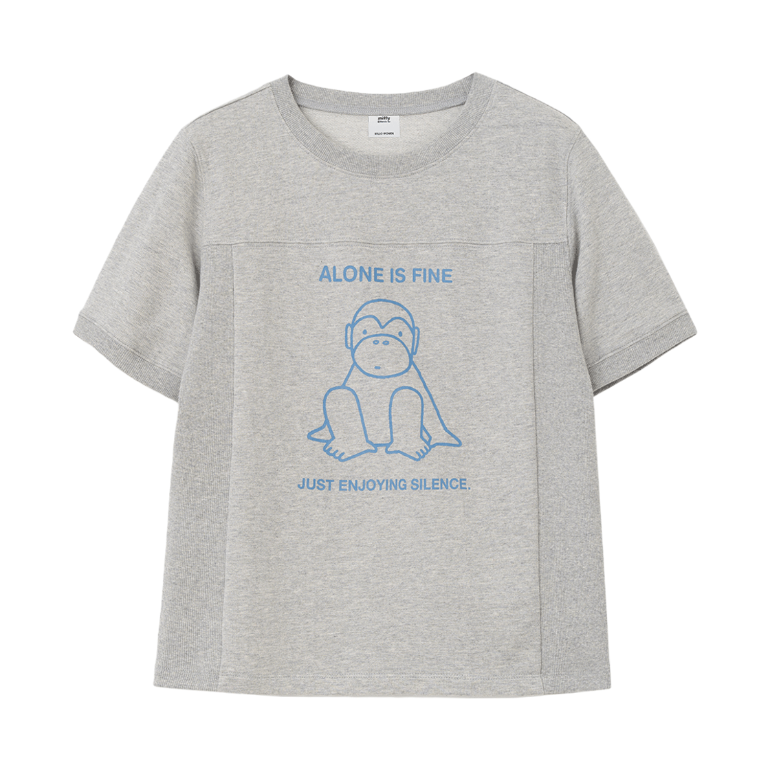 밀로 우먼 x 미피 사일런스 몽키 저지 티셔츠 멜란지 그레이(MILLO WOMEN x miffy Silence Monkey Jersey T-Shirt Melange Gray)