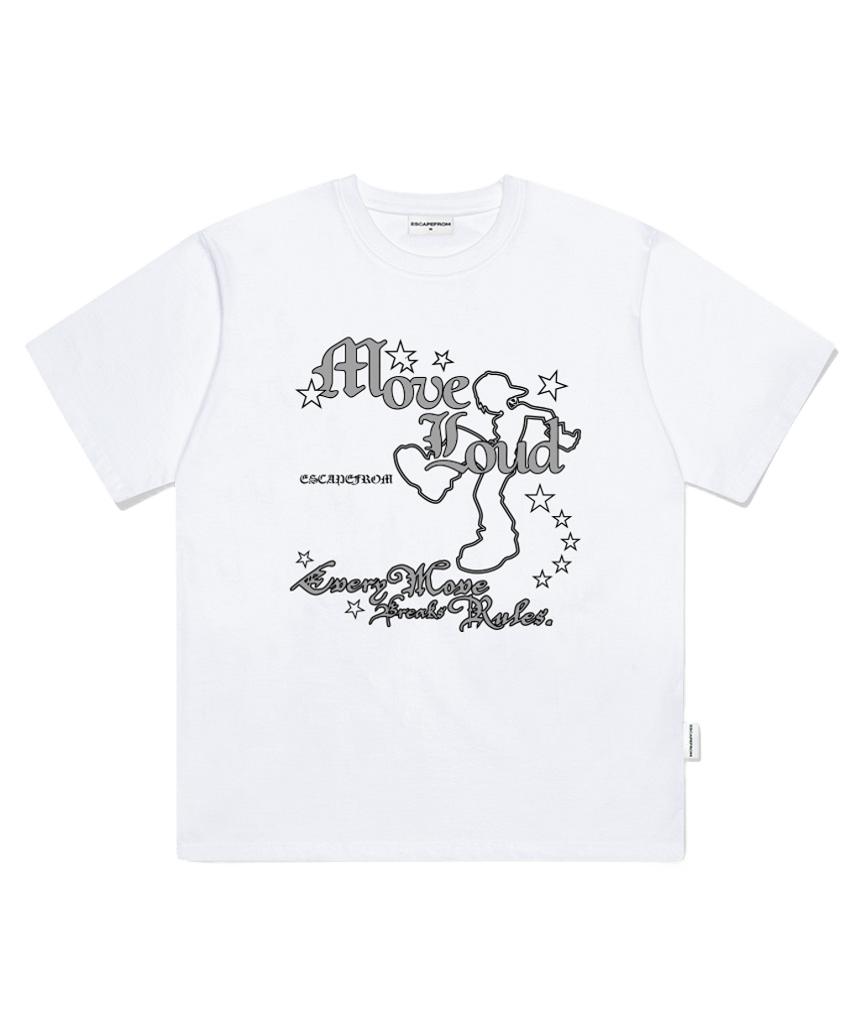 이스케이프프롬 무브 라우드 프린트 오버핏 반팔티 화이트(Escapefrom Move Loud Print Oversized T-Shirt White)