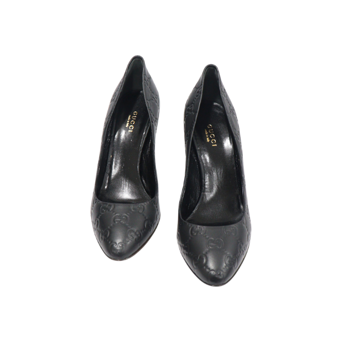 구찌 310184 블랙 시마 레더 ELIZABETH 미드힐 펌프스 여성 구두 37.5(Gucci Elizabeth Black Sima Leather Mid-Heel Pumps) - 1