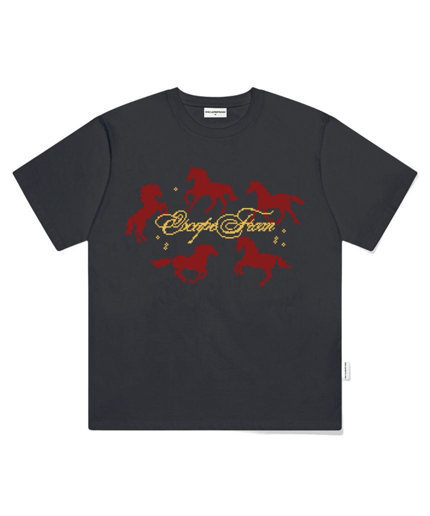 E261OTS152CG Escapefrom Around Horse Print Oversized T-Shirt Charcoal
