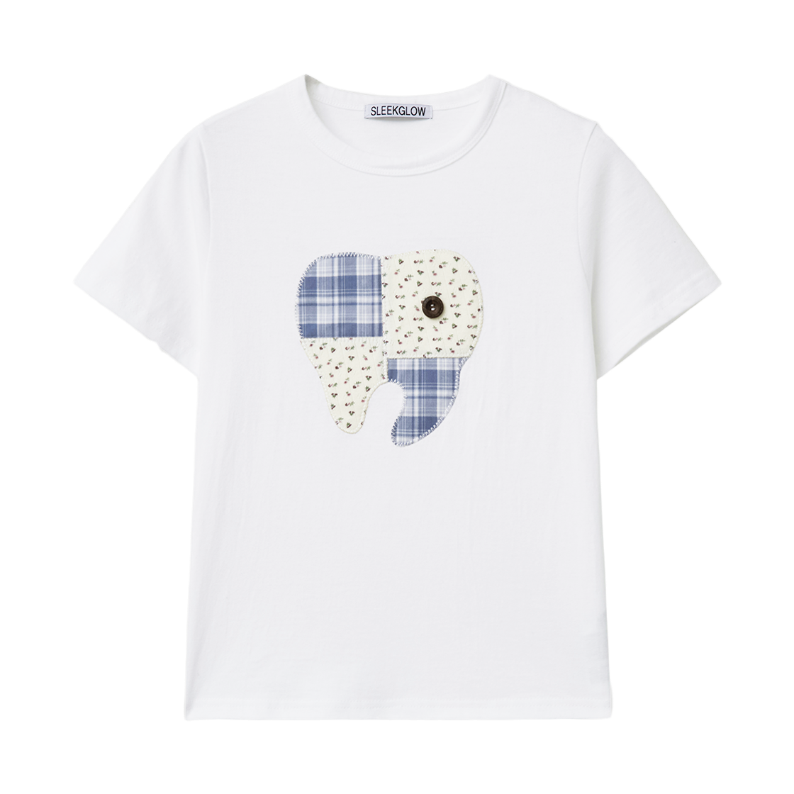 슬릭글로우 투스 아플리케 버튼 티셔츠 화이트(SLEEKGLOW Tooth Applique Button T-shirt White)