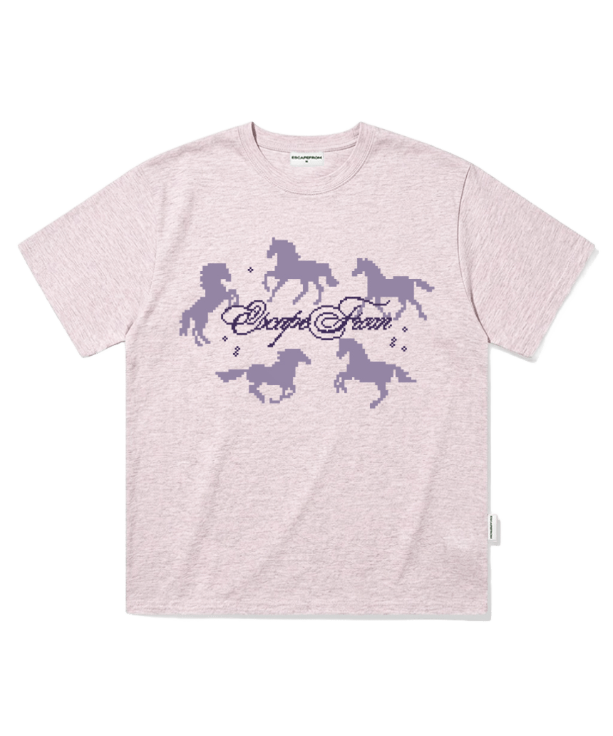 E261OTS154MP Escapefrom Around Horse Print Oversized T-Shirt Melange Pink