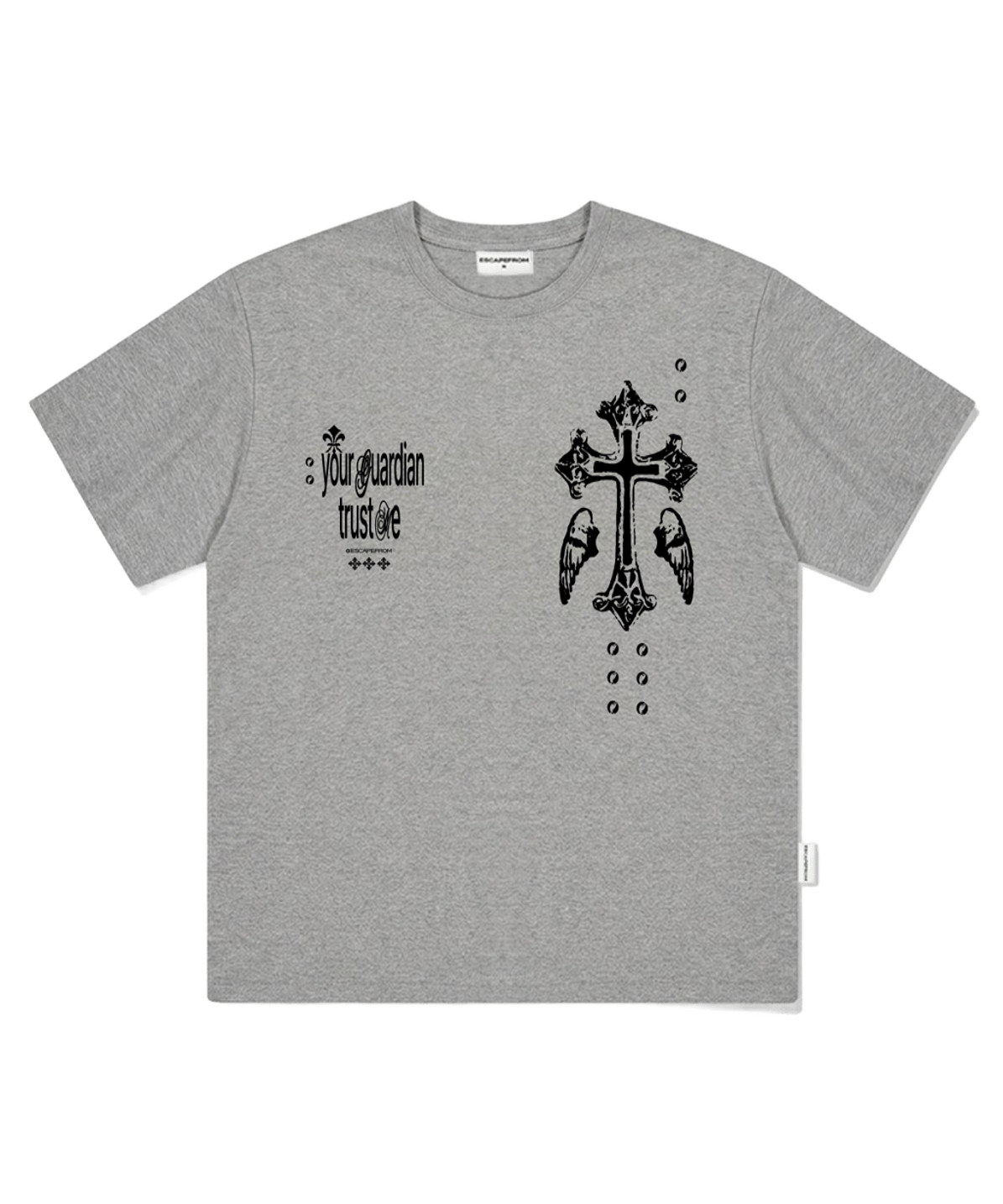 E261OTS108GR Escapefrom Guardian Cross Print Oversized T-Shirt Gray
