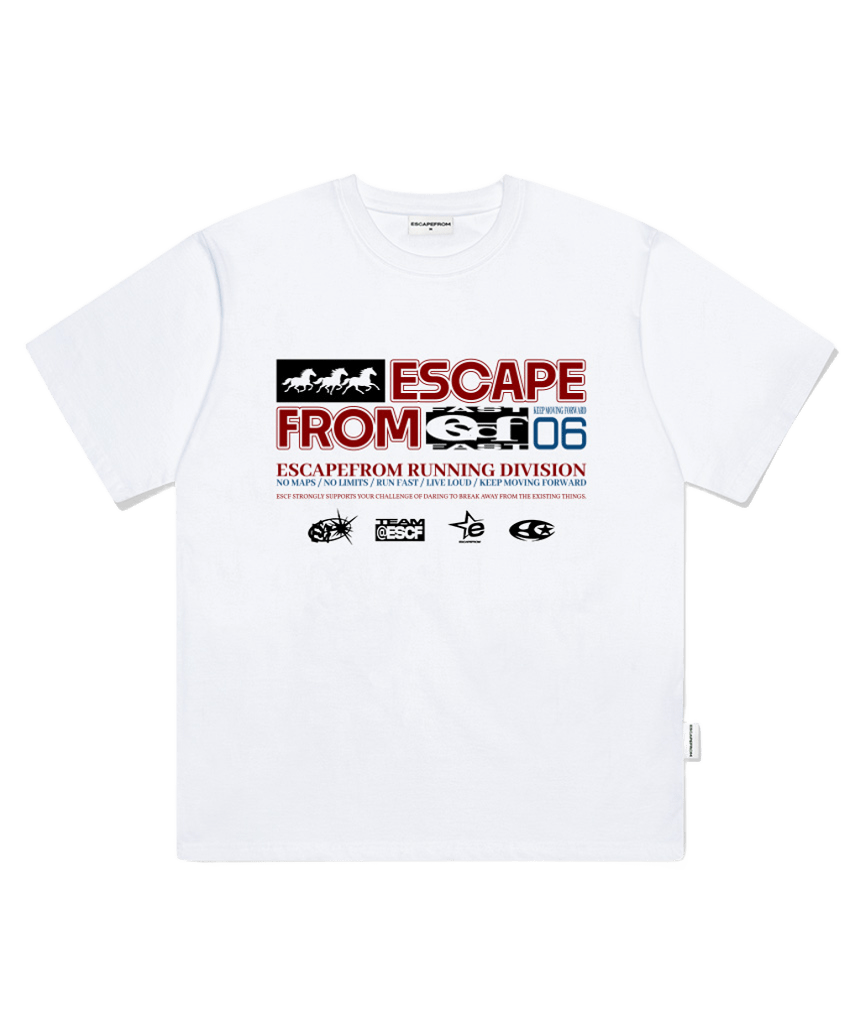 E261OTS160WH Escapefrom Moving Triple Horse Print Oversized T-Shirt White