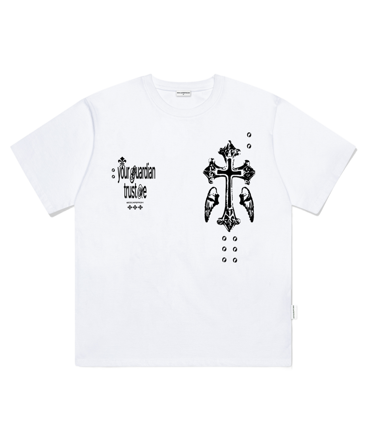 E261OTS107WH Escapefrom Guardian Cross Print Oversized T-Shirt White
