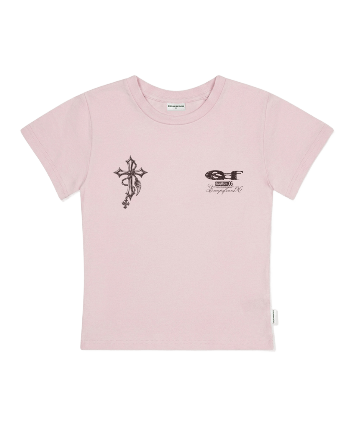 E261STS112PN Escapefrom Chain Cross Print Slim Fit T-Shirt Pink
