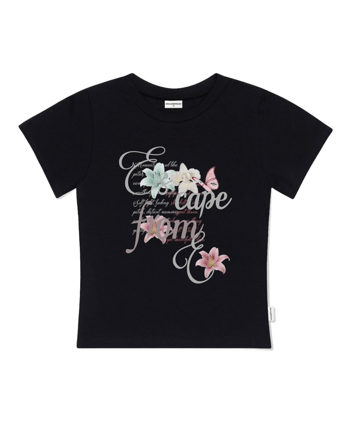 E261STS084BK Escapefrom Flower Rush Print Slim Fit T-Shirt Black