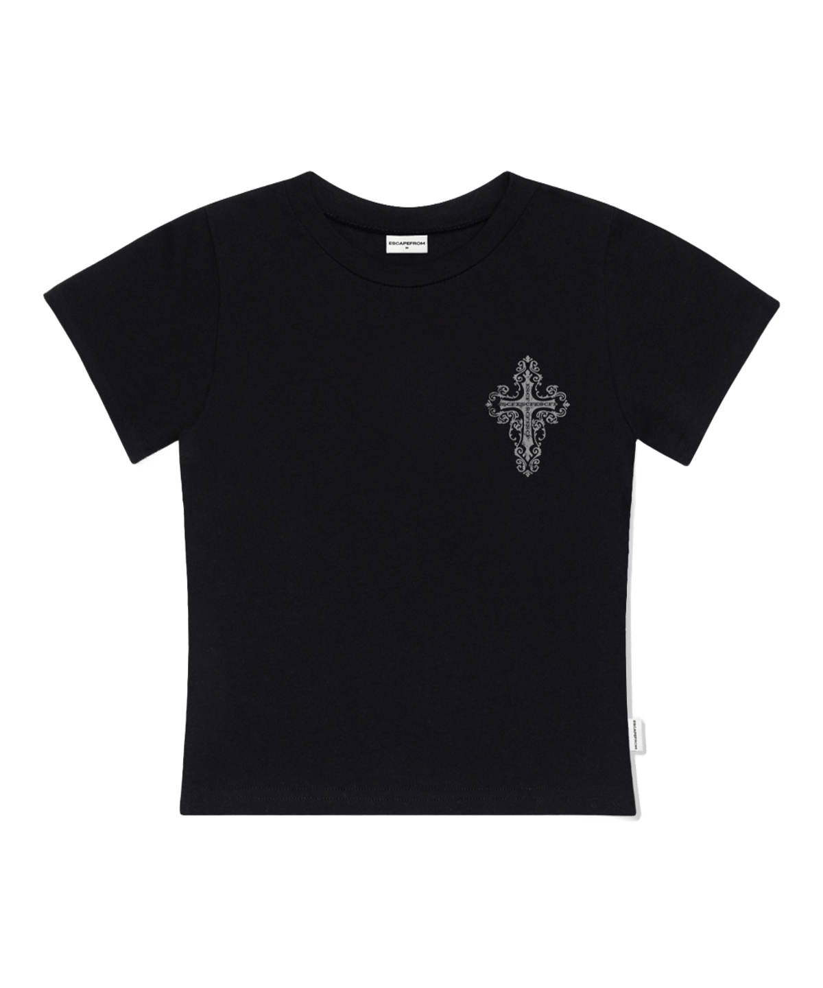 이스케이프프롬 스몰 빈티지 크로스 프린트 슬림핏 반팔티 블랙(Escapefrom Small Vintage Cross Print Slim Fit T-Shirt Black) - 1