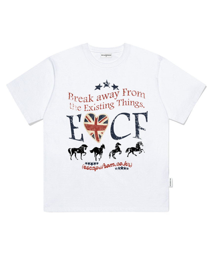 이스케이프프롬 브레이크 홀스 프린트 오버핏 반팔티 화이트(Escapefrom Break Horse Print Oversized T-Shirt White) - 1