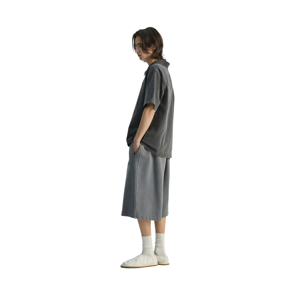 이로 자레스 데님 질감 버튼 카라 반소매 티셔츠 그레이(Iro Jareth Denim Texture Button-Collar Short-Sleeve T-Shirt Gray) - 4