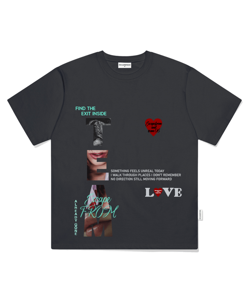 E261OTS143CG Escapefrom Exit Inside Print Oversized T-Shirt Charcoal