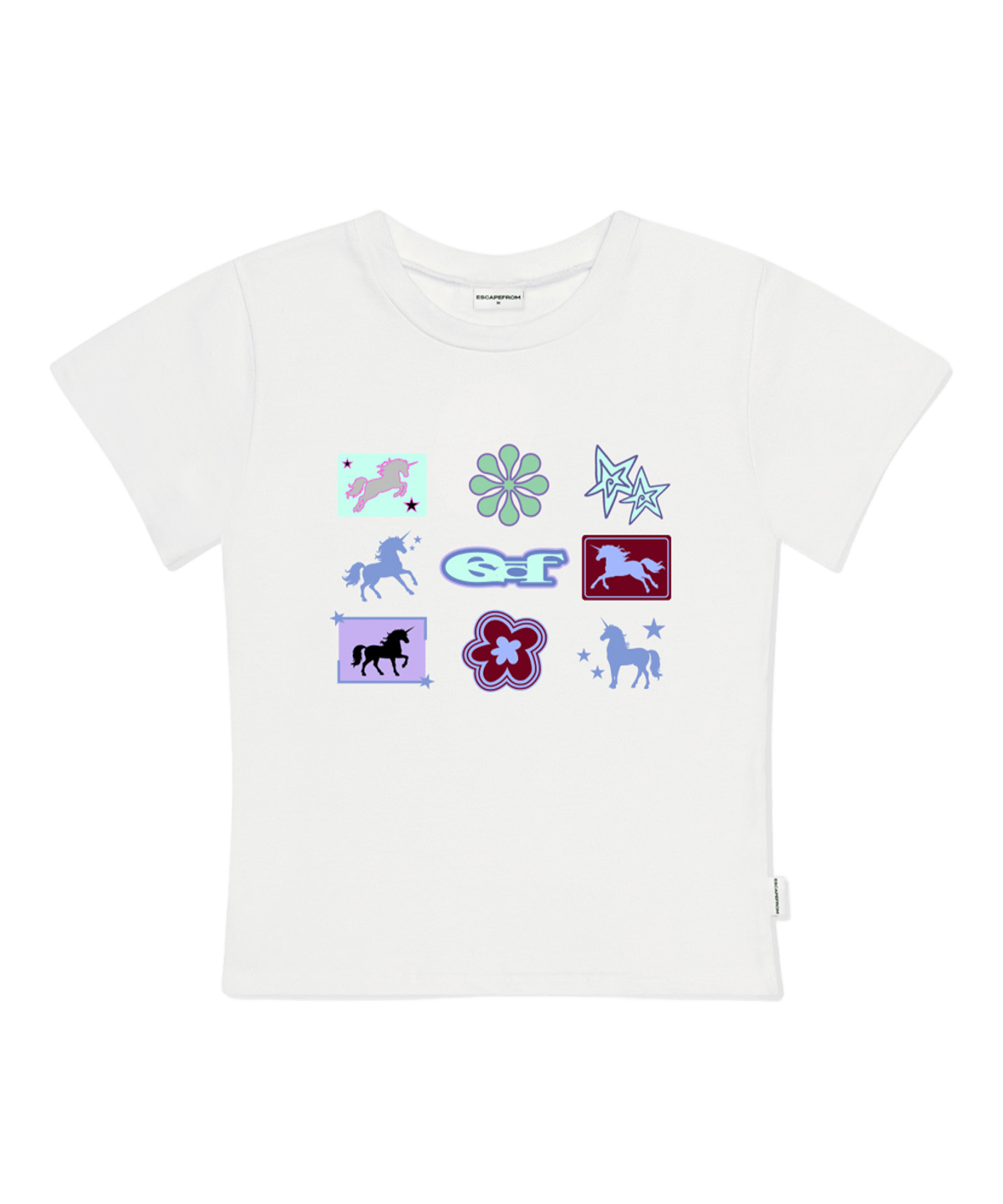 E261STS131IV Escapefrom Unicorn Bingo Print Slim Fit T-Shirt Ivory