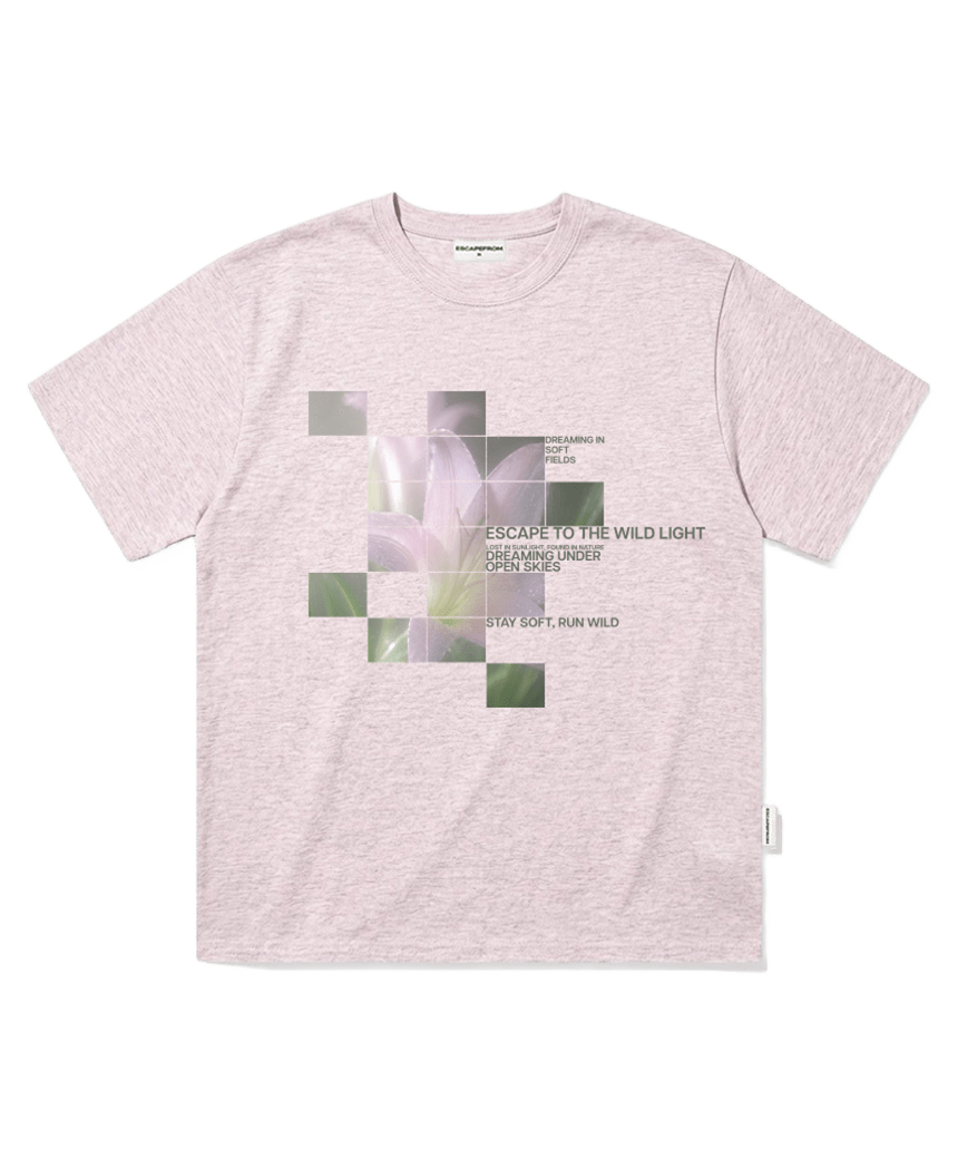 E261OTS158MP Escapefrom Nature Flower Print Oversized T-Shirt Melange Pink