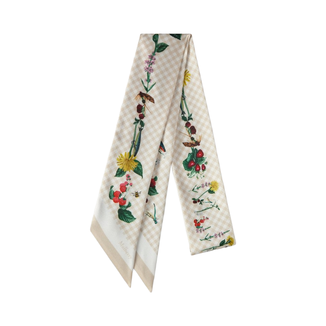 멀버리 리버사이드 플로럴 스키니 스카프 에그쉘 리사이클드 폴리에스터(Mulberry Riverside Floral Skinny Scarf Eggshell Recycled Polyester)