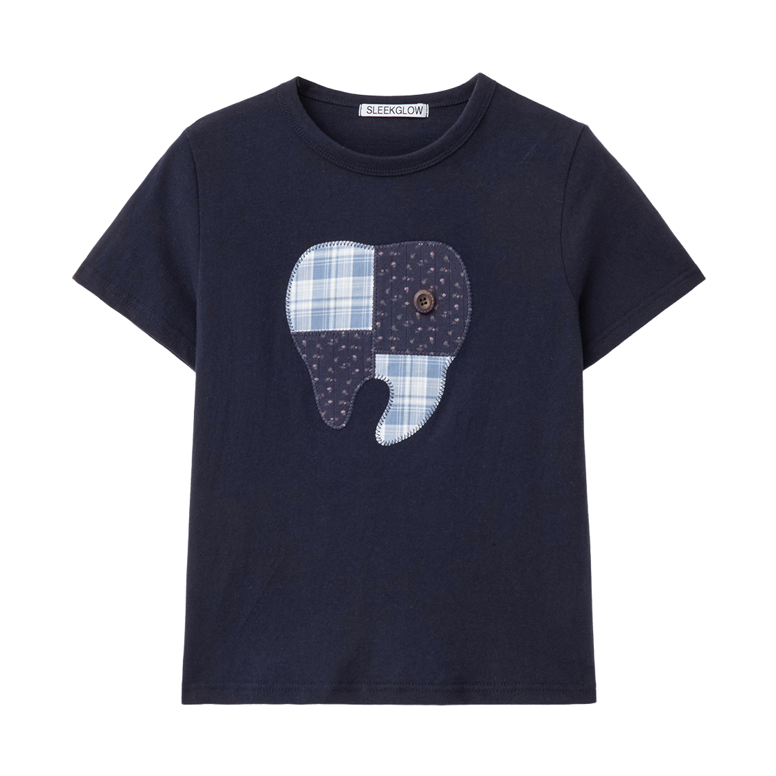슬릭글로우 투스 아플리케 버튼 티셔츠 네이비(SLEEKGLOW Tooth Applique Button T-Shirt Navy)