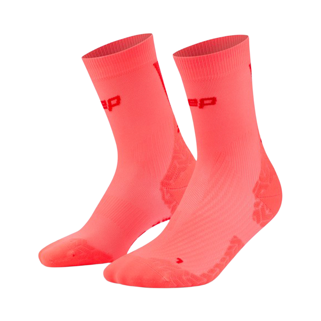 CEP 코어 런 울트라라이트 미드컷 삭스 V4 네온코랄 레드 남성용(CEP Core Run Ultralight Socks Mid Cut V4 Neon Coral Red Men's)