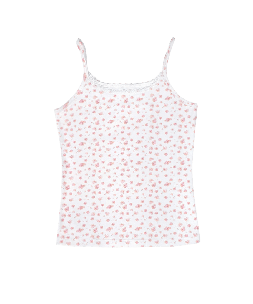 E261SL021RR Escapefrom Small Rose Bouquet All-Over Print Lace Sleeveless Top Ivory
