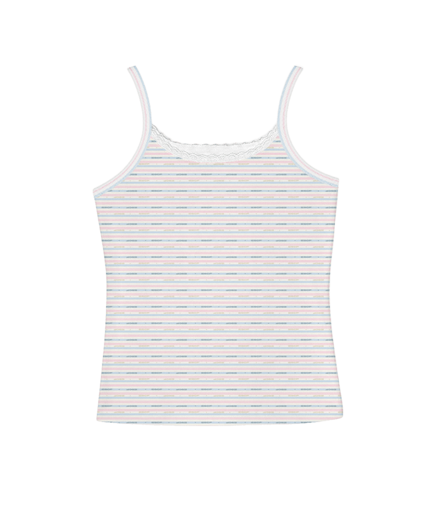 E261SL006RR Escapefrom Contrast Stripe All-Over Print Lace Sleeveless Top Yellow