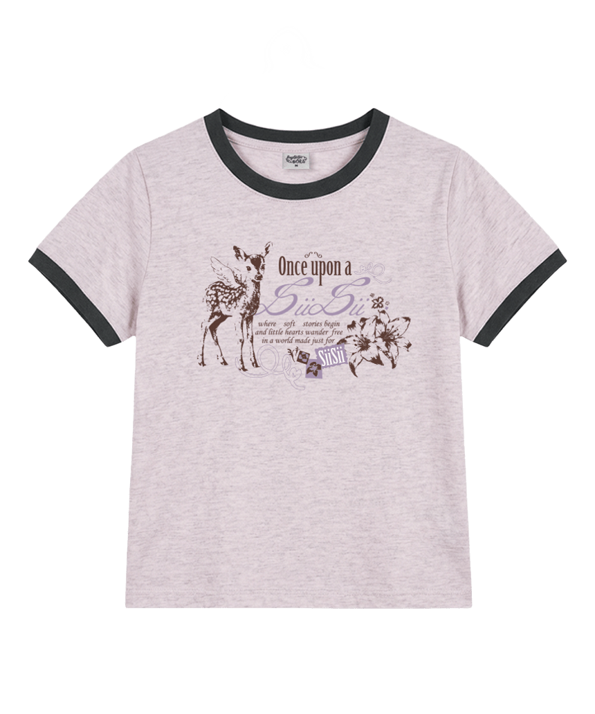 P261LTS009MP pagesiisii Vintage Bambi Print Ringer T-Shirt Melange Pink