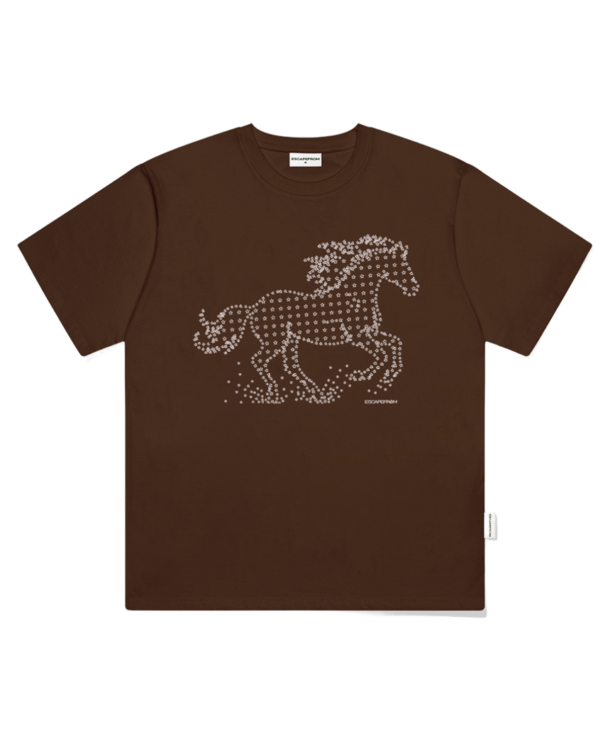 이스케이프프롬 스타 홀스 프린트 오버핏 반팔티 브라운(Escapefrom Star Horse Print Oversized T-Shirt Brown) - 1