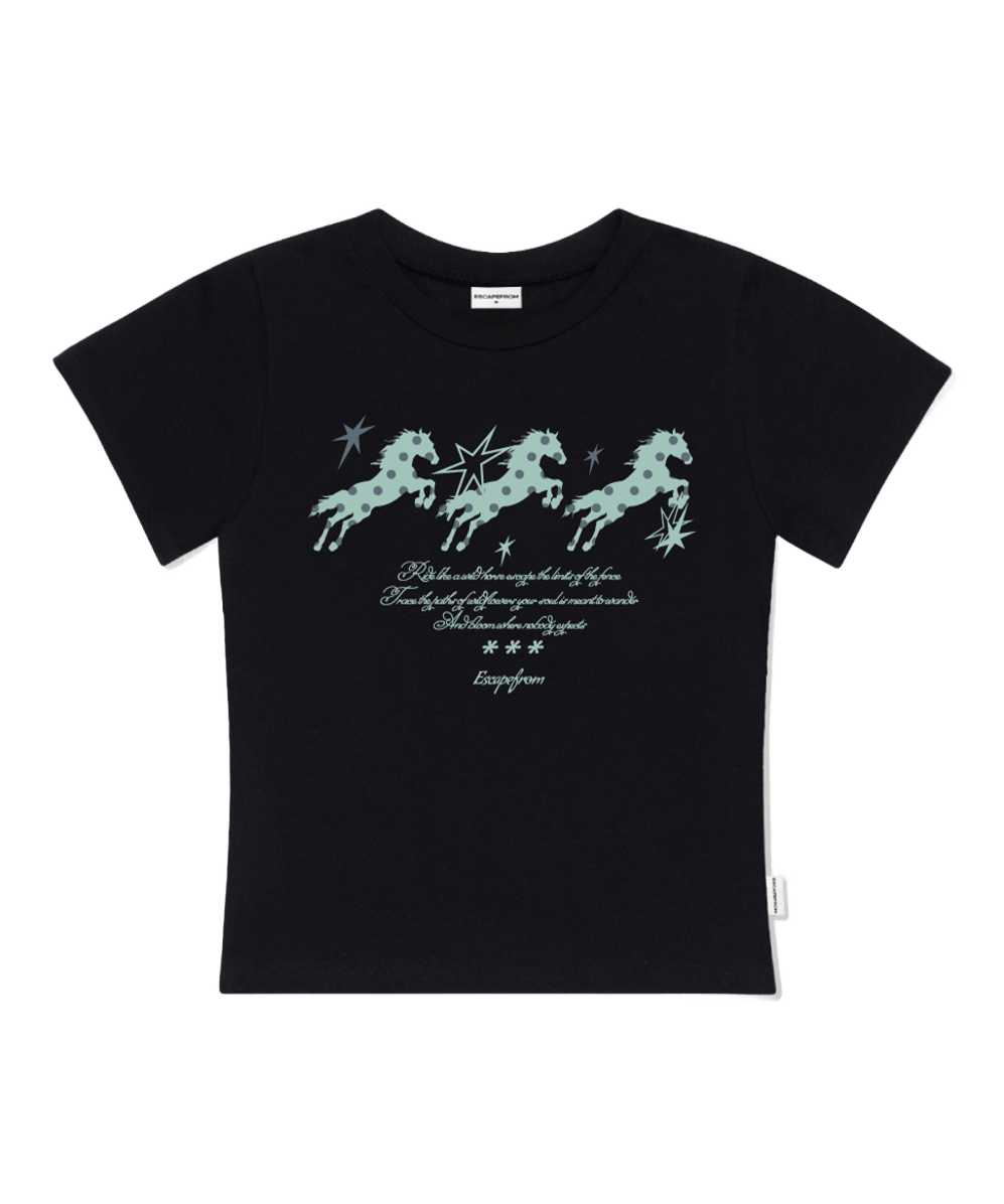 E261STS114BK Escapefrom Trio Dot Horse Print Slim Fit T-Shirt Black