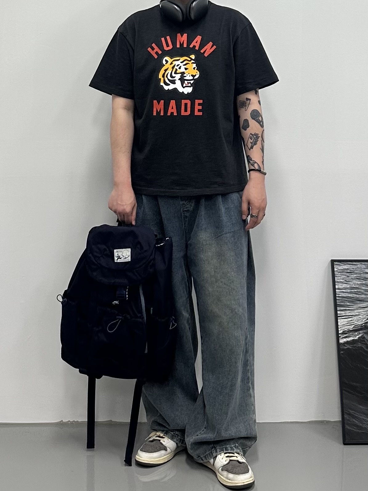 Human Made 6 Panel Denim Cap Indigo 착용 스타일 - 2