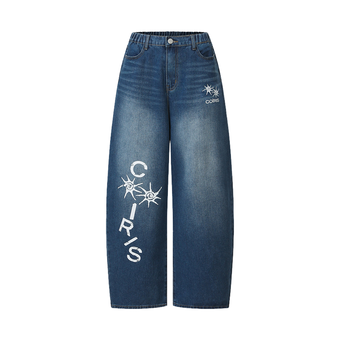 C-P00000EO Coiris Demon Side Dirty Logo Denim Banding Pants Unisex Deep blue
