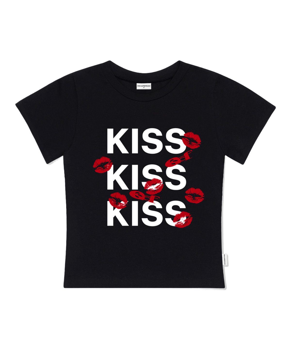 E261STS135BK Escapefrom Kiss Kiss Kiss Print Slim Fit T-Shirt Black