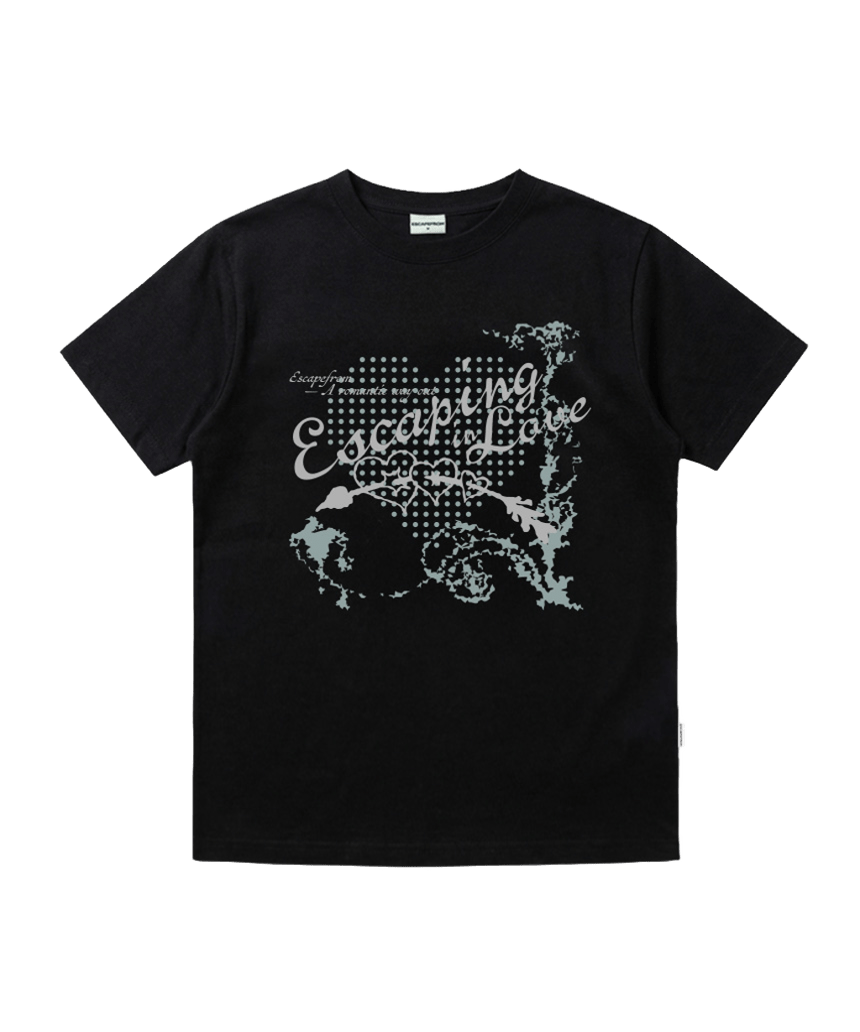 E261NTS021BK Escapefrom Escaping In Love Print Standard Fit T-Shirt Black