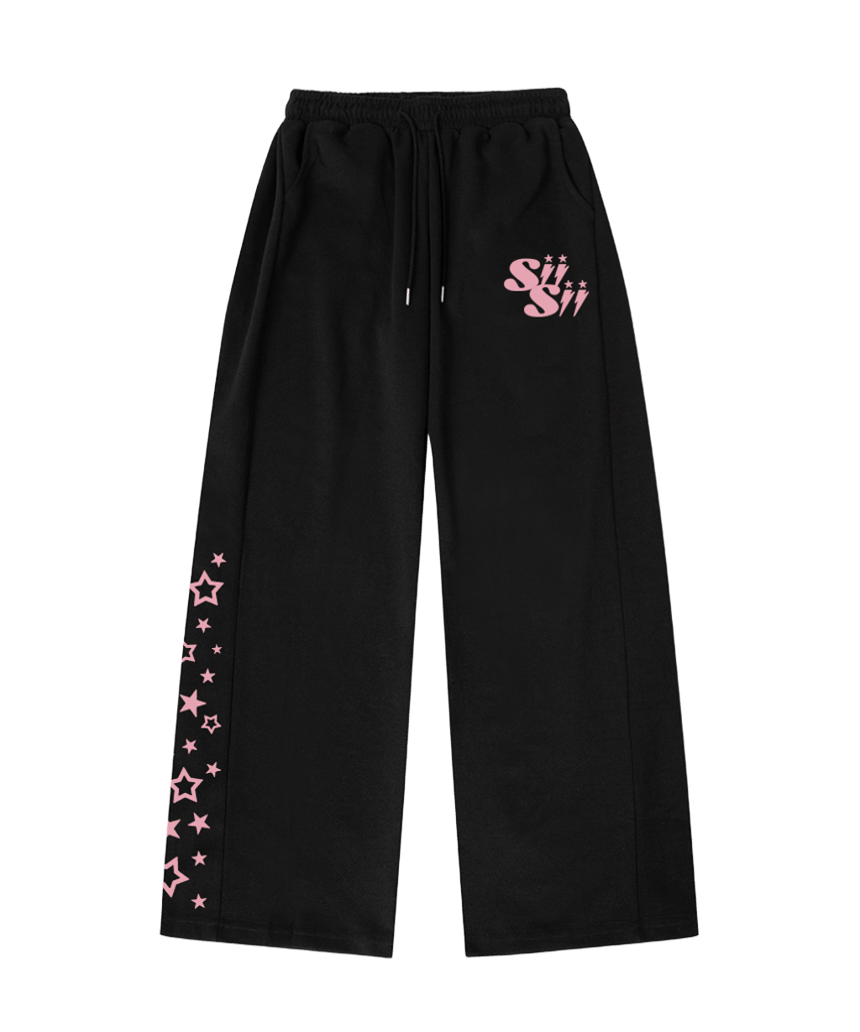 페이지시시 썬더 스타 시시 프린트 옆턱 와이드 스웻 팬츠 블랙(pagesiisii Thunder Star SiiSii Print Wide-Leg Sweatpants Black) - 1