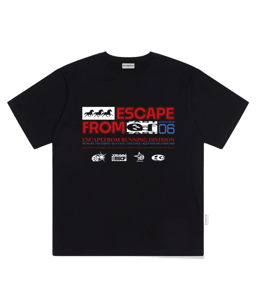 E261OTS162BK Escapefrom  Moving Triple Horse Print Oversized T-Shirt Black