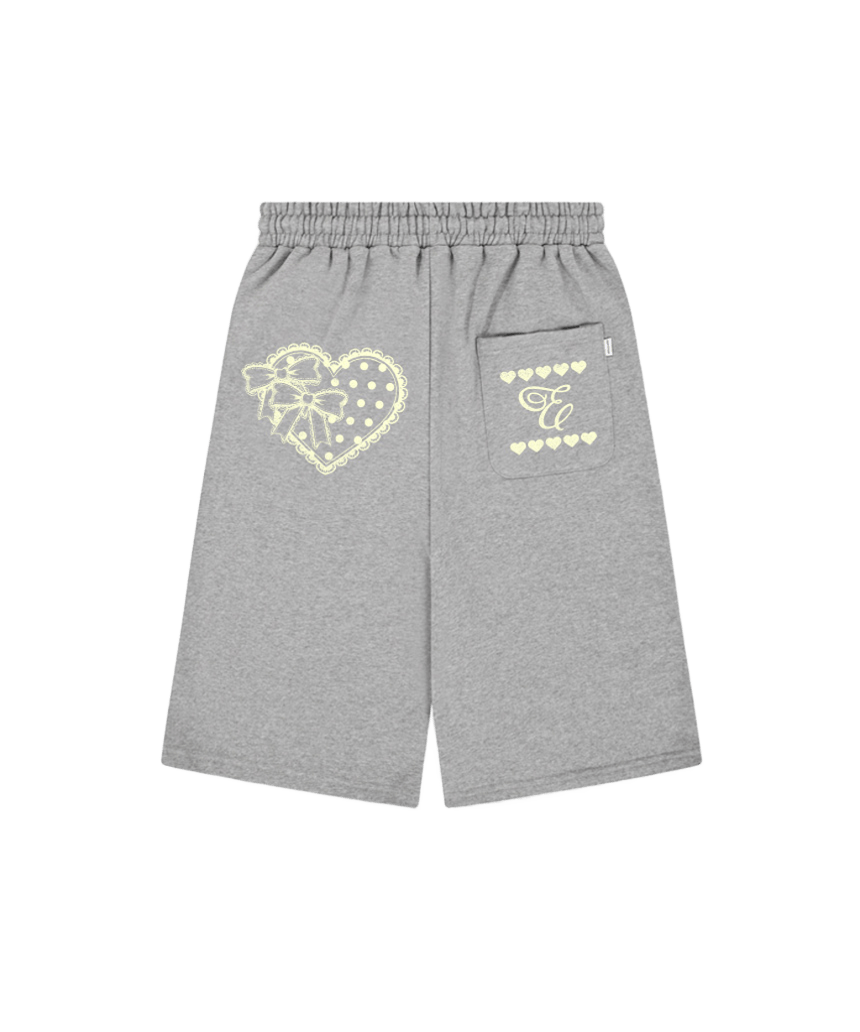 E261BT003GR Escapefrom Lace Dot Heart Print Bermuda Sweatpants Gray