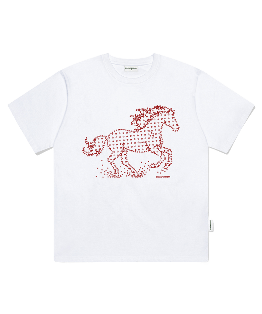 이스케이프프롬 스타 홀스 프린트 오버핏 반팔티 화이트(Escapefrom Star Horse Print Oversized T-Shirt White)