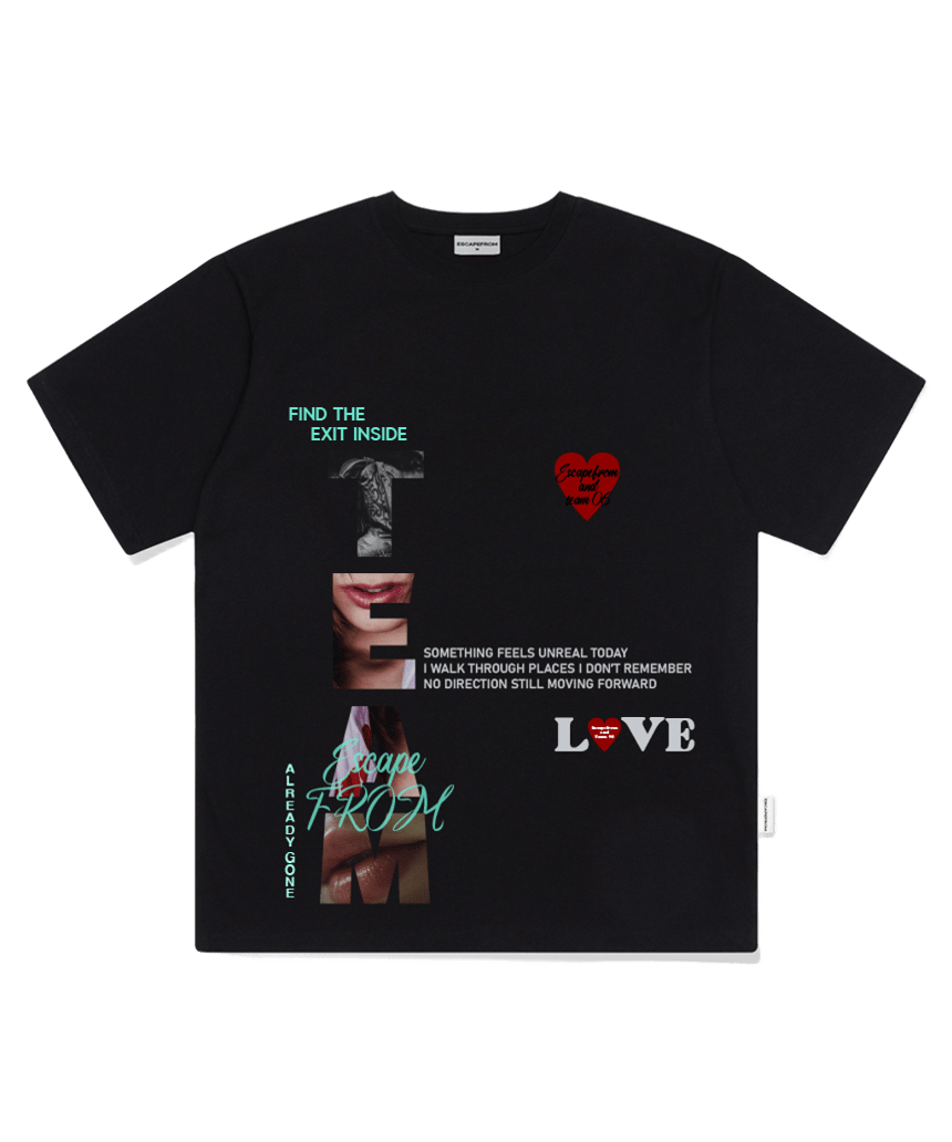 E261OTS142BK Escapefrom Exit Inside Print Oversized T-Shirt Black