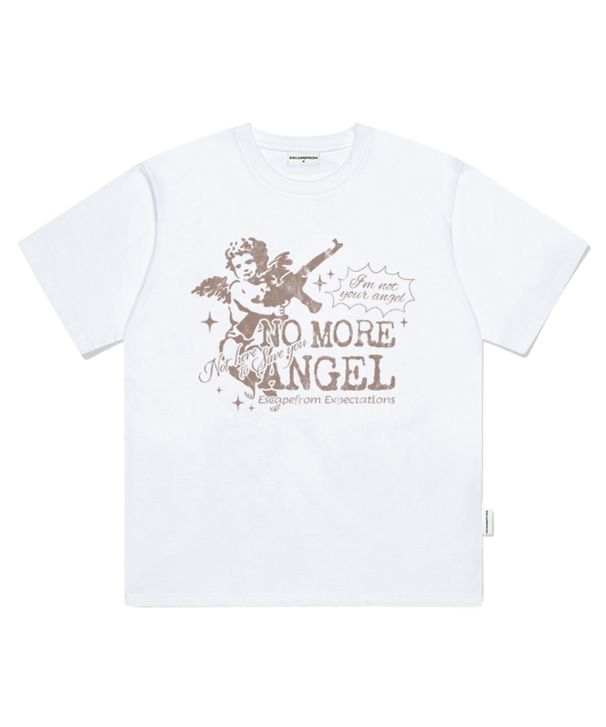 E261OTS116WH Escapefrom No More Angel Print Oversized T-Shirt White