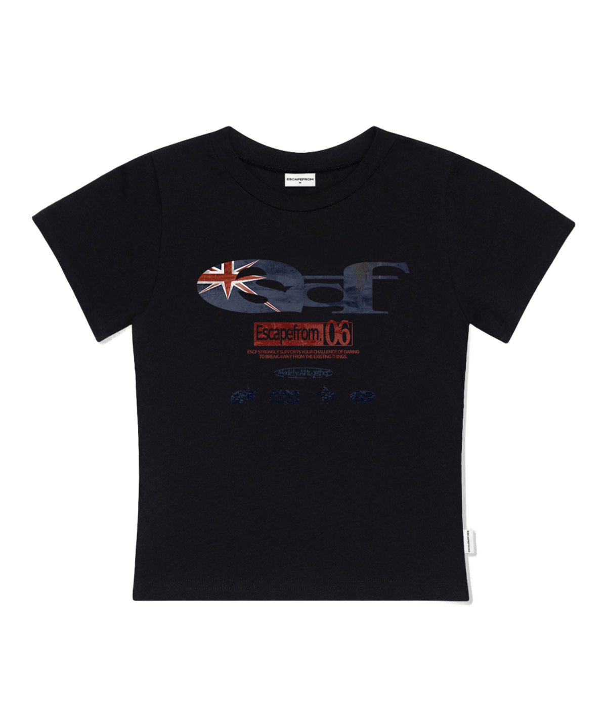 E261STS030BK Escapefrom British Vintage ESCF Logo Collage Print Slim Fit T-Shirt Black