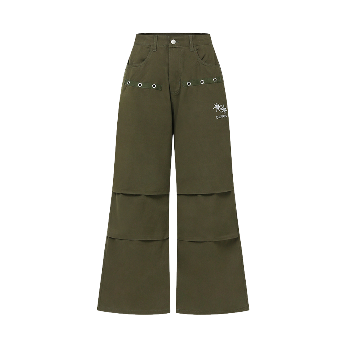 C-P00000DJ Coiris Dren Back Dirty Logo Parachute Cotton Pants Unisex Khaki