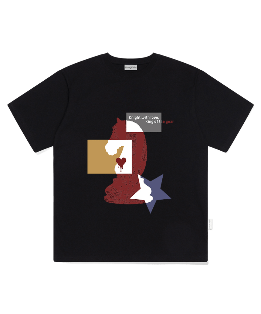 이스케이프프롬 하트 온 더 보드 프린트 오버핏 반팔티 블랙(Escapefrom Heart on the Board Print Oversized T-Shirt Black) - 1