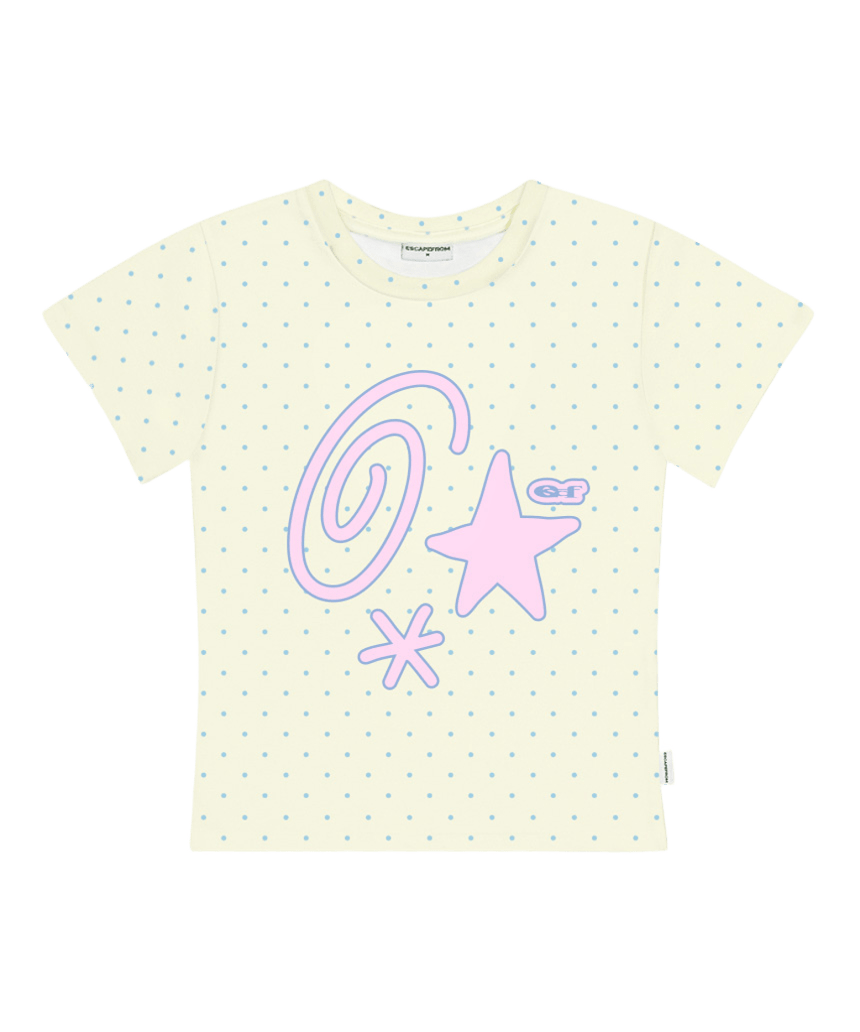 E261STS137RR Escapefrom Kitsch Symbol Print Dot Slim Fit T-Shirt Lemon