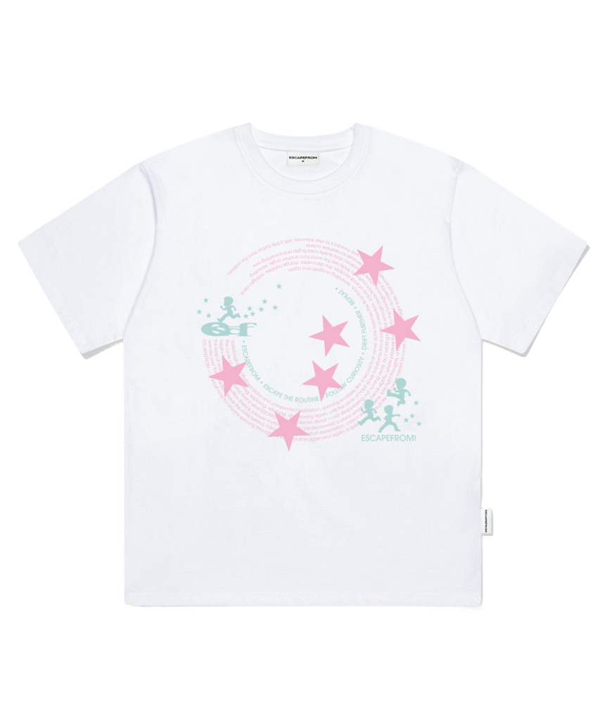 E261OTS071WH Escapefrom Circle Big Star Print Oversized T-Shirt White