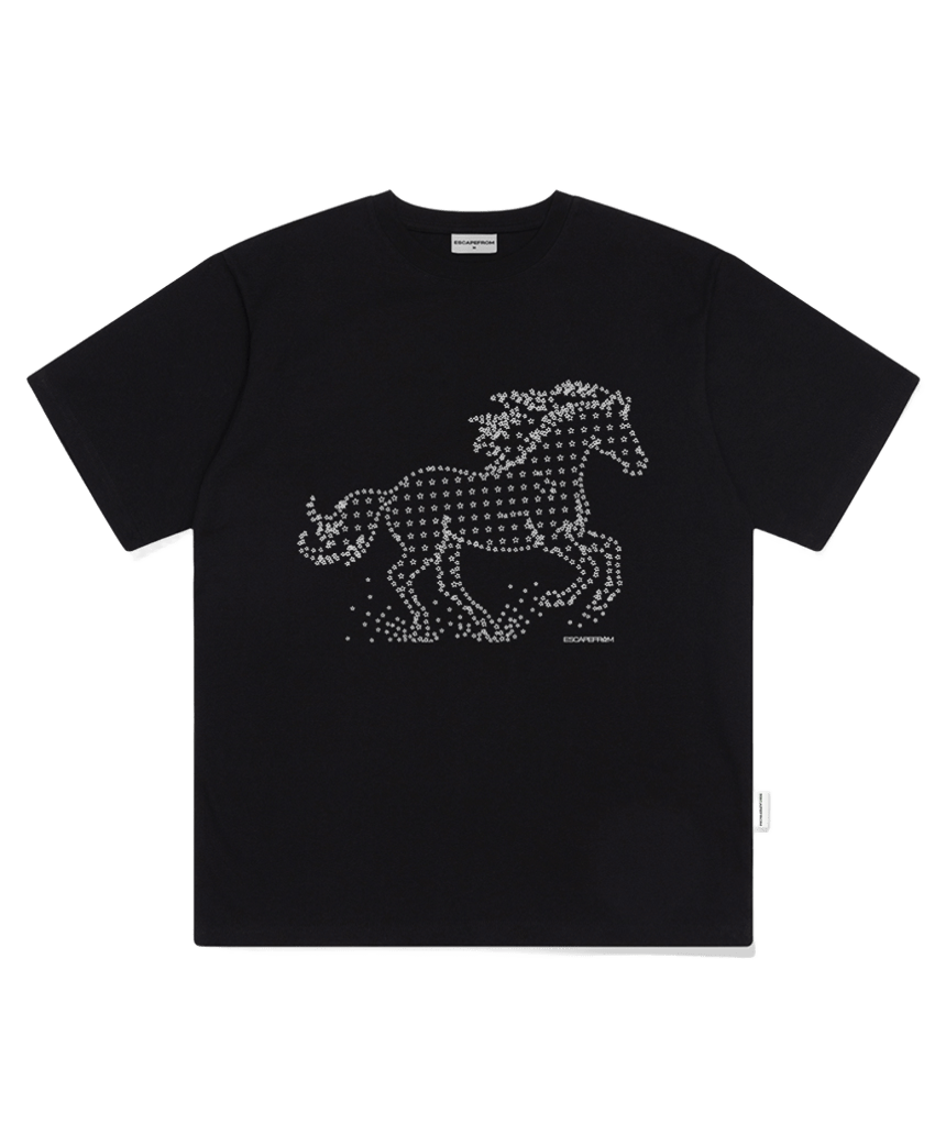 이스케이프프롬 스타 홀스 프린트 오버핏 반팔티 블랙(Escapefrom Star Horse Print Oversized T-Shirt Black) - 1