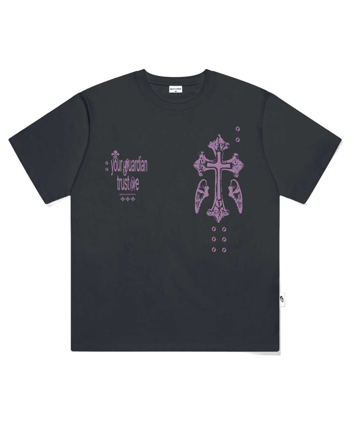E261OTS111CG Escapefrom Guardian Cross Print Oversized T-Shirt Charcoal