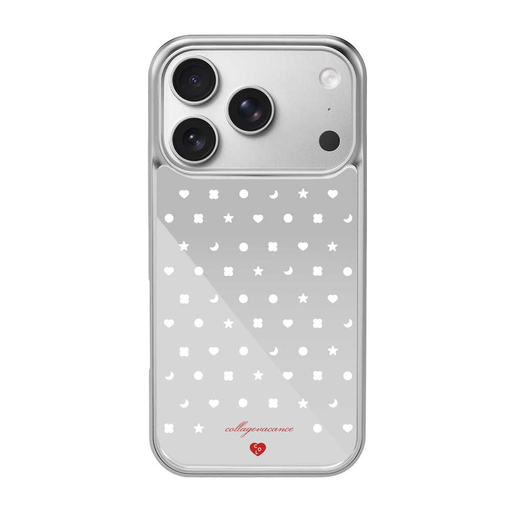 꼴라주바캉스 꼴 패턴 미러 실버 케이스 (화이트 쉐입)(COLLAGEVACANCE Col Pattern Mirror Silver Case (White Shape))